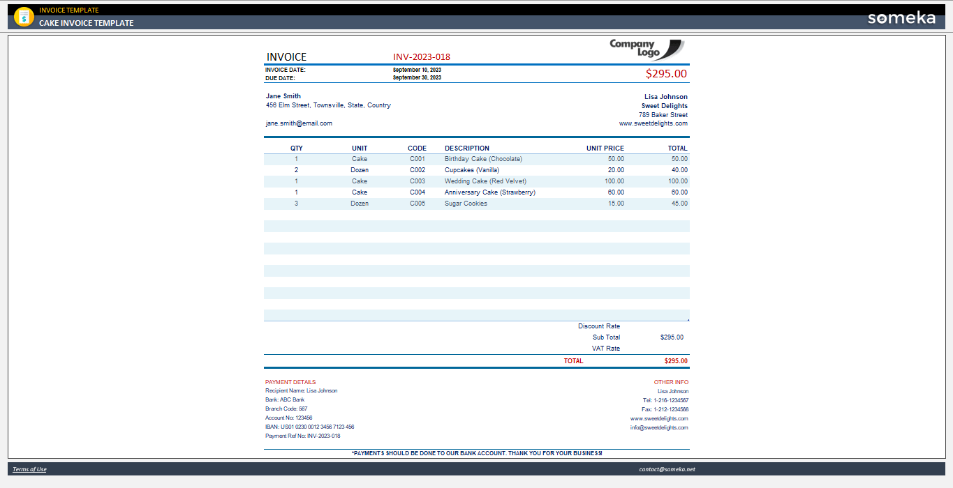 Cake Invoice Template Someka Example cover