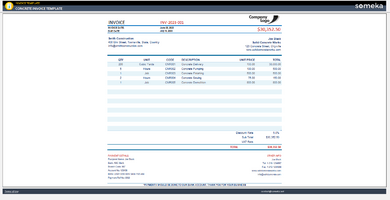 Concrete Invoice Example Someka Example Cover