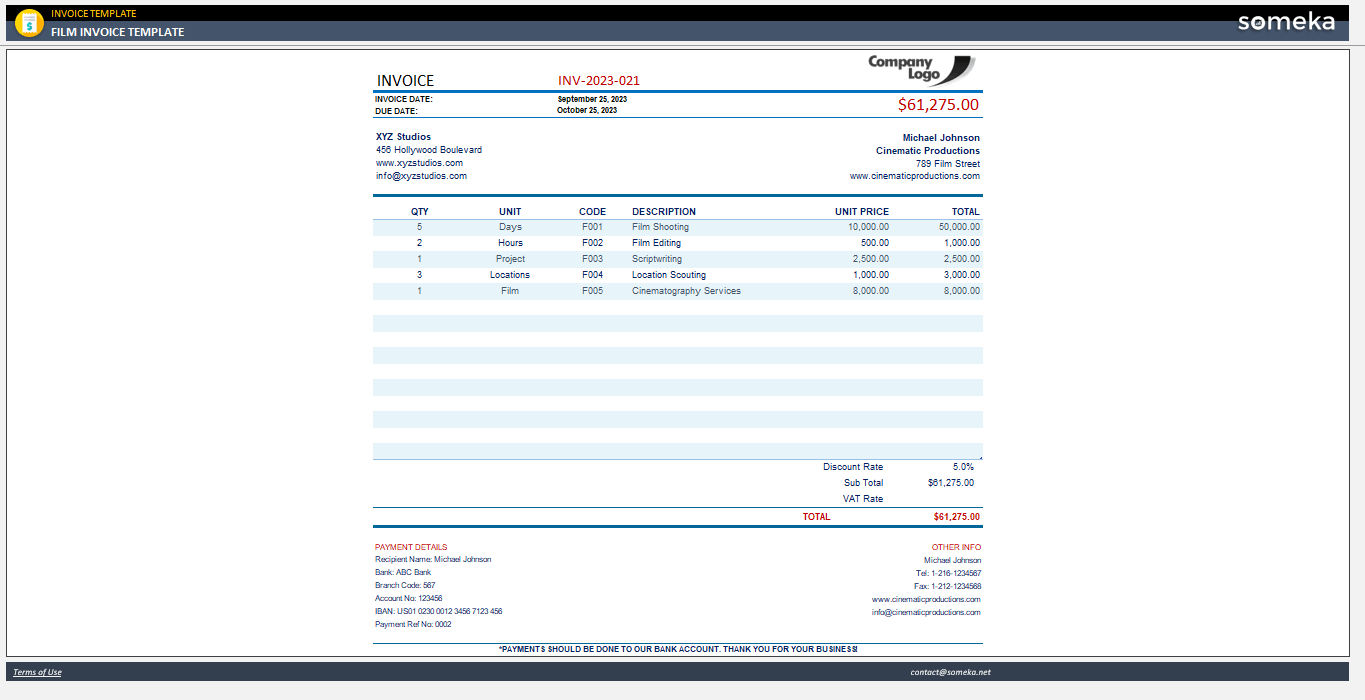 film invoice template