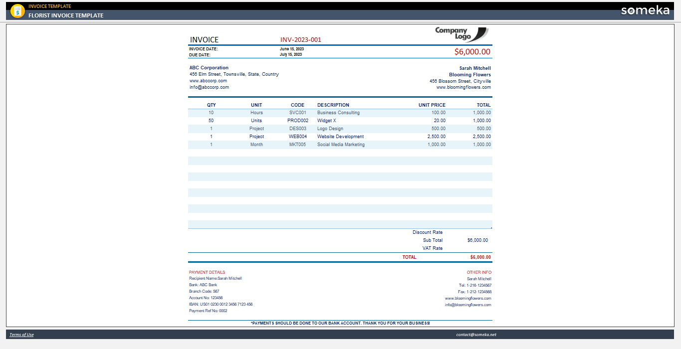 Florist Invoice Template Someka Example Cover