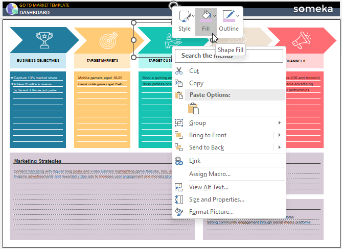 sales-led GTM in Excel, change colors