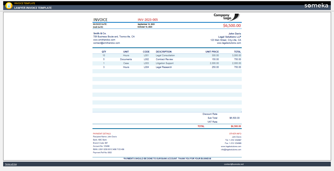 Lawyer Invoice Template Someka Example Cover