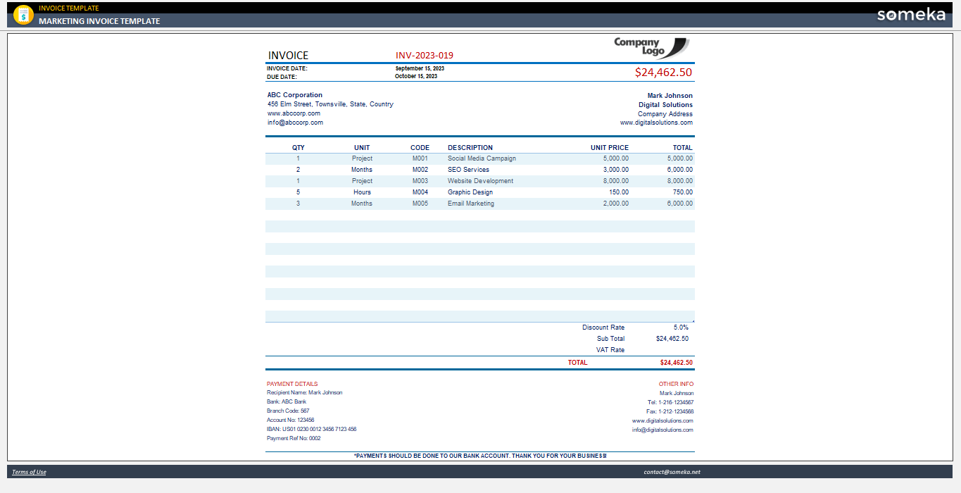 Marketing Invoice Template Someka Example Cover