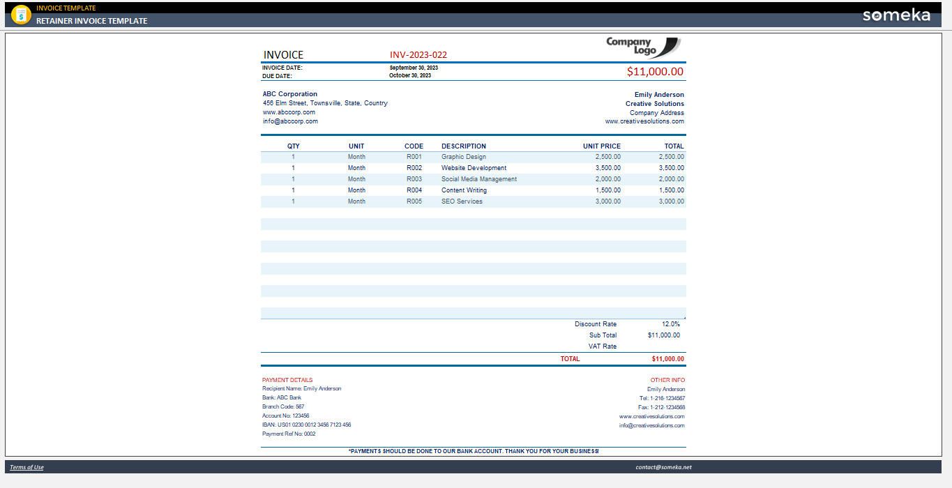 Retainer Invoice Template [Free Template]