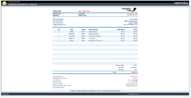 Transportation Invoice Template Someka Example Cover