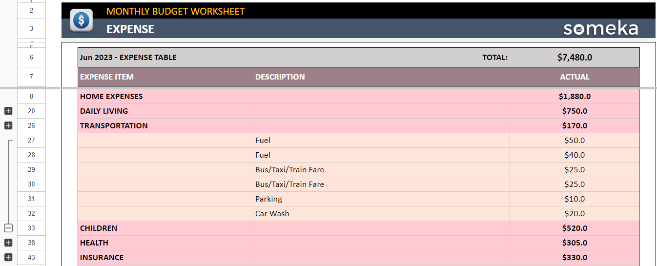 Monthly Budget Spreadsheet Template for Google Sheets, Budget