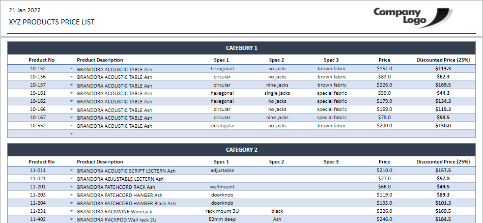 inventory catalogue for products and services spreadsheet template