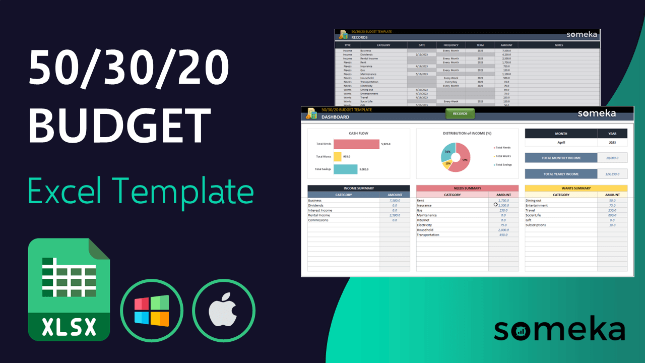 50-30-20 Budget - Someka Excel Template Video