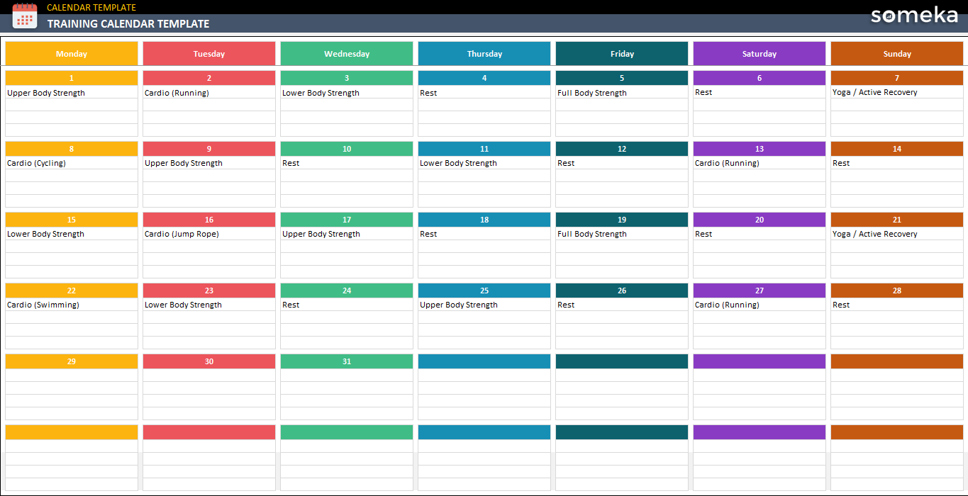 Training Calendar Template Free Template 