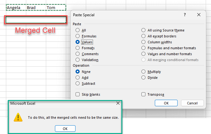 Copy Paste Problem in Merged Cells