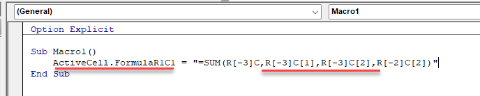 Excel VBA macro code sample