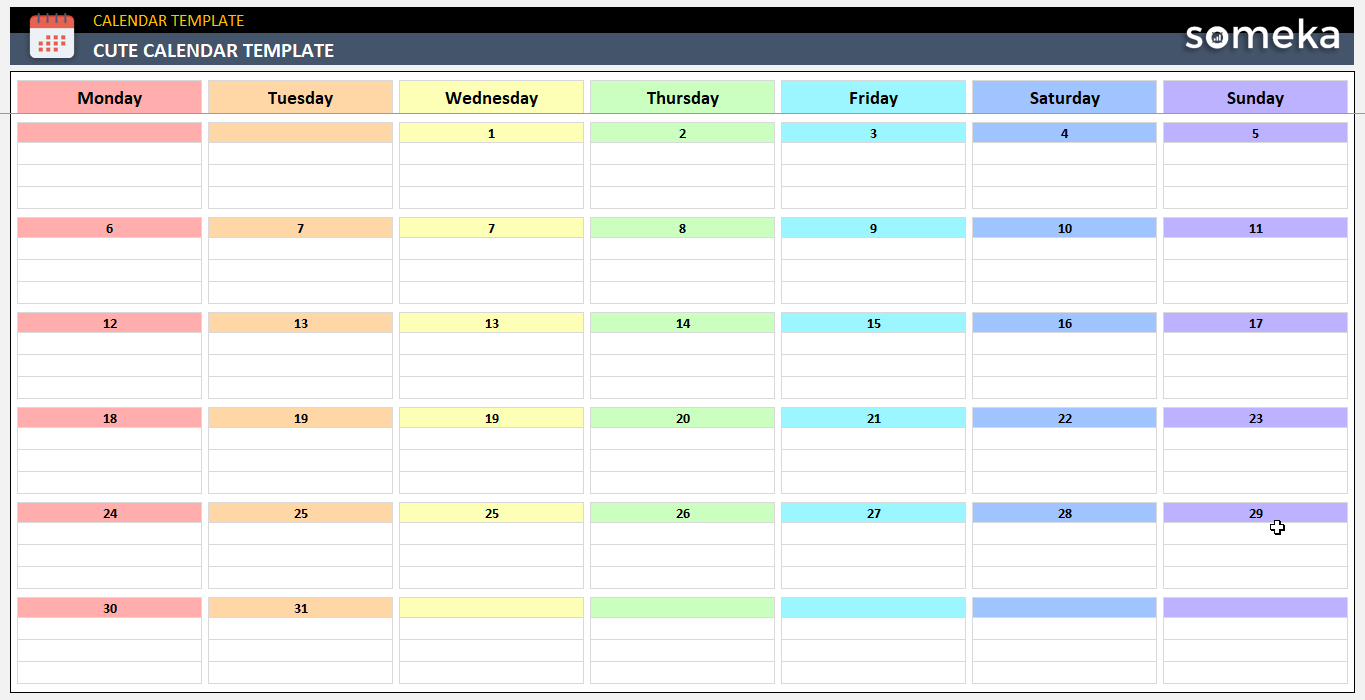 Cute Calendar Template 2025 