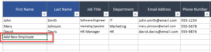 Adding new employee to contact list