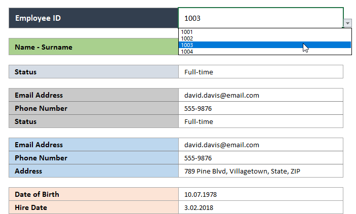 Dynamic Employee Contact Form Filter