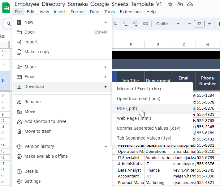 Physical Employee Directory Google Sheets