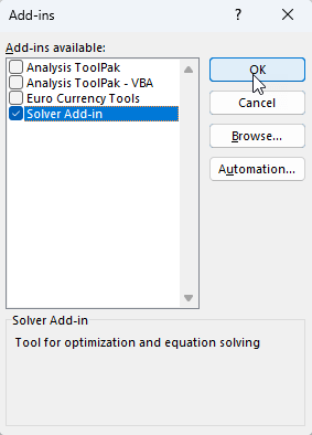 Adding Solver to Excel