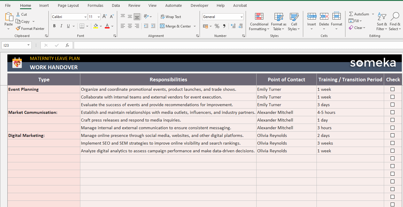 Maternity Leave Plan Template Instant Excel File 