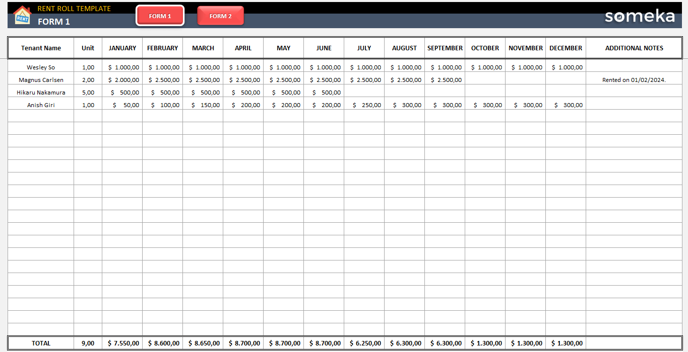 Rent Roll Template [Free & Printable Forms]