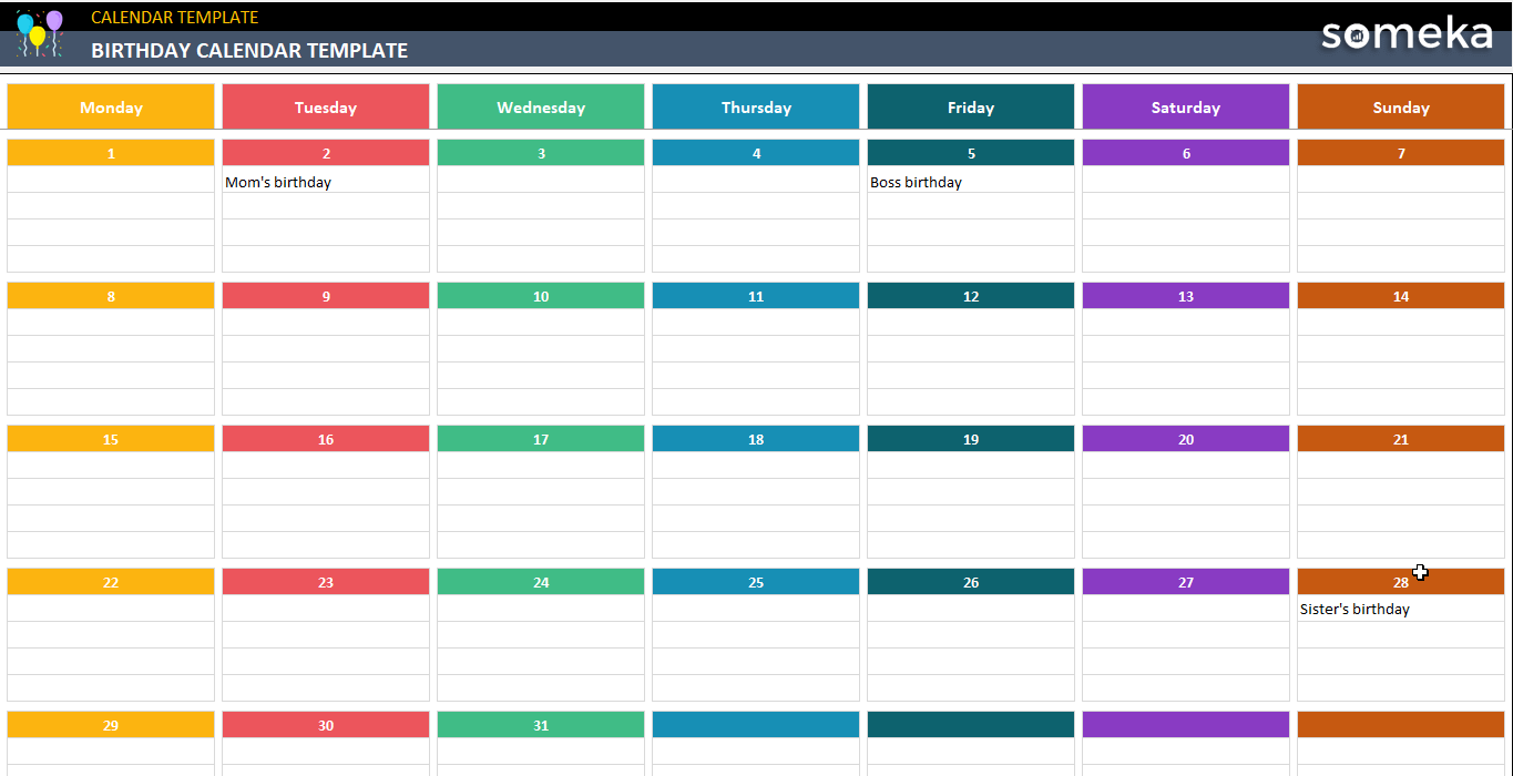 Birthday-Calendar-Template-Someka-Example-SS1