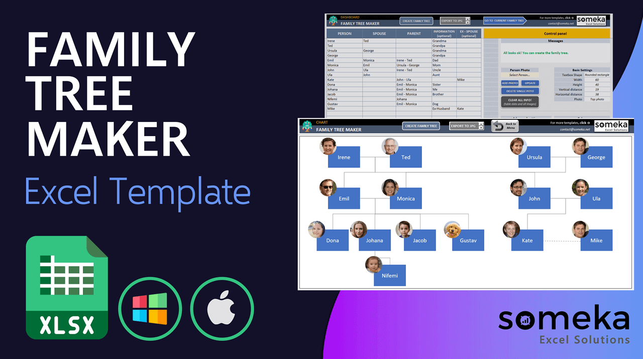 Family Tree Maker with Photos - Someka Excel Template Video