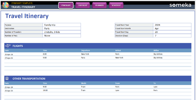 Excel Itinerary Template