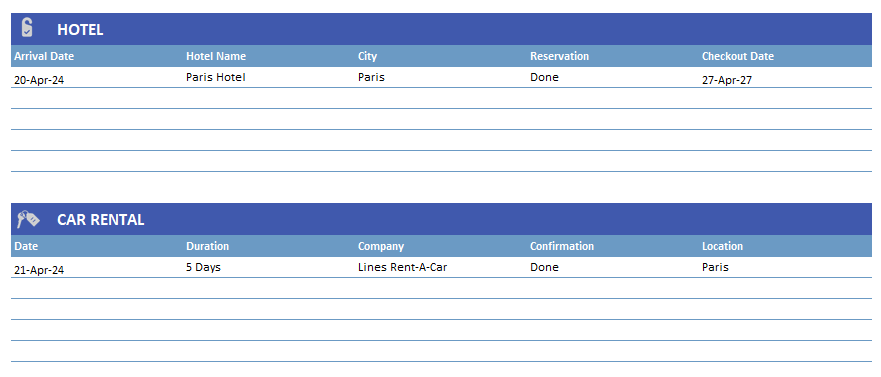 Travel Itinerary Form