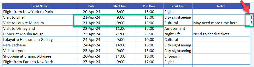 Travel Planner in Excel