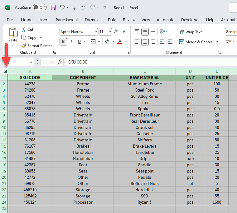 Selecting all visible cells in excel