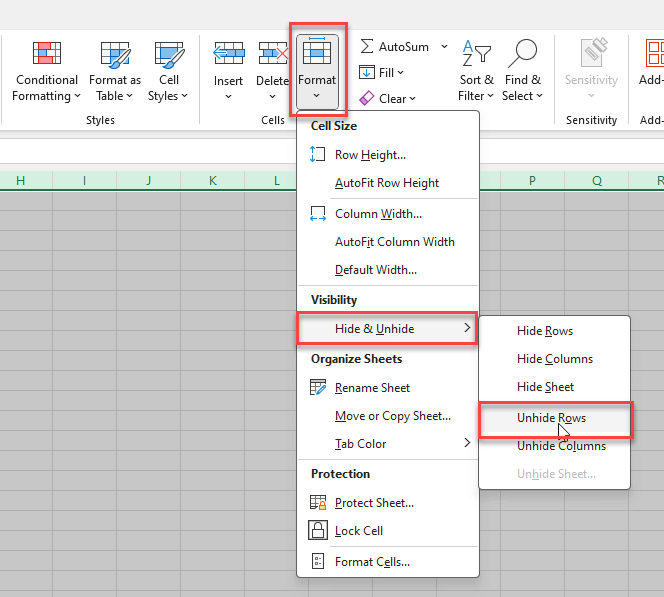 unhide all rows in excel