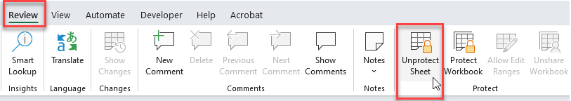 how to unprotect sheets in excel
