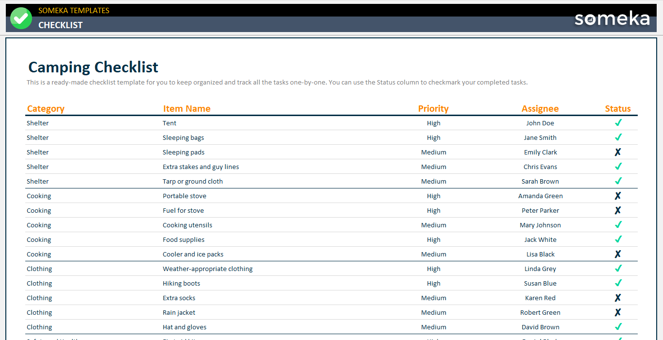 Camping-Checklist-Someka-Example-SS1