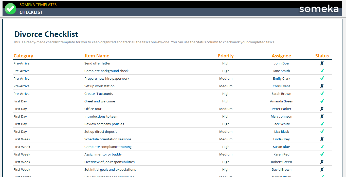 Divorce Checklist Templates in Excel and PDF Divorce Checklist Templates in Excel and PDF