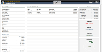 House Flipping Calculator Excel Template