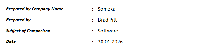 Supplier Comparison Spreadsheet
