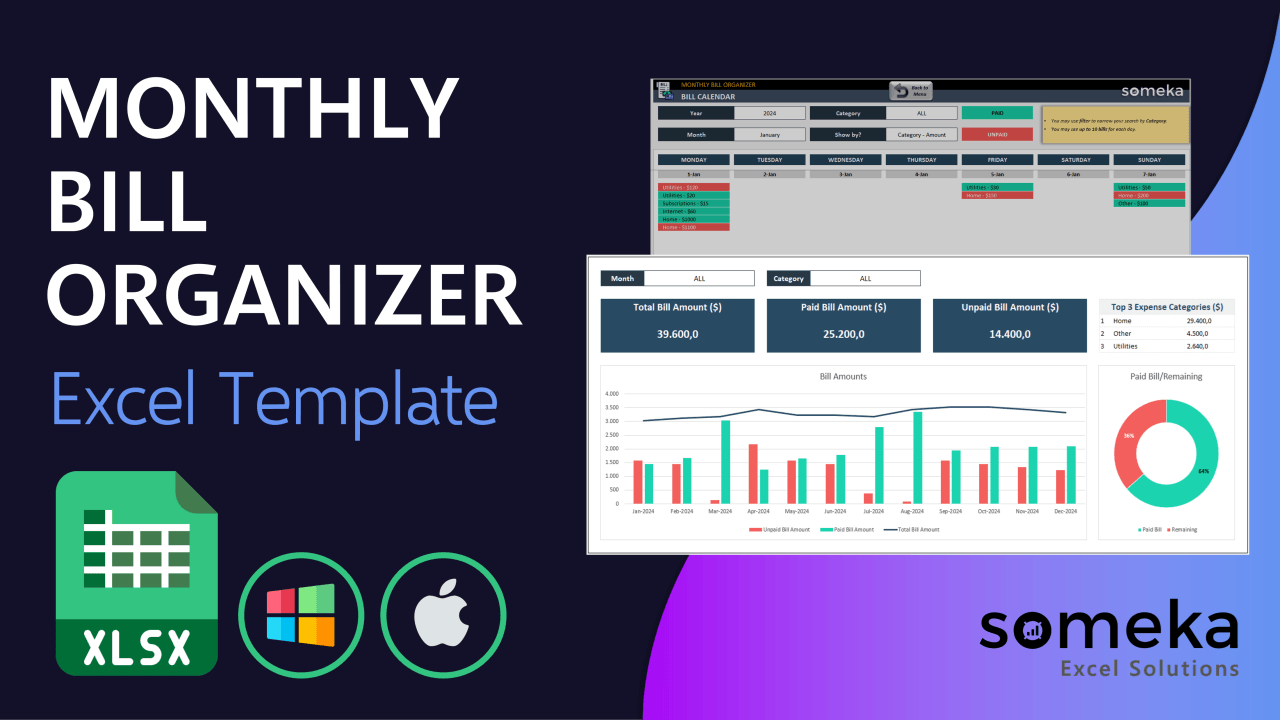 Monthly Bill Organizer Excel Template - Someka Video Cover